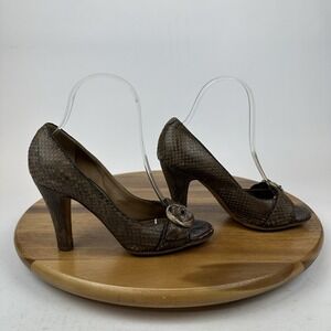 Womens L'Autre Chose Brown Snake Leather Peep Toe Buckle Pumps Heels Size‎ EU 37